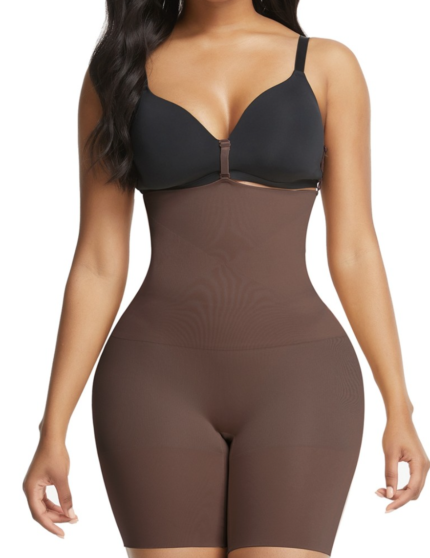 Deep Coffee Seamless Tummy Firm Control Shorts Shapewear Elastic