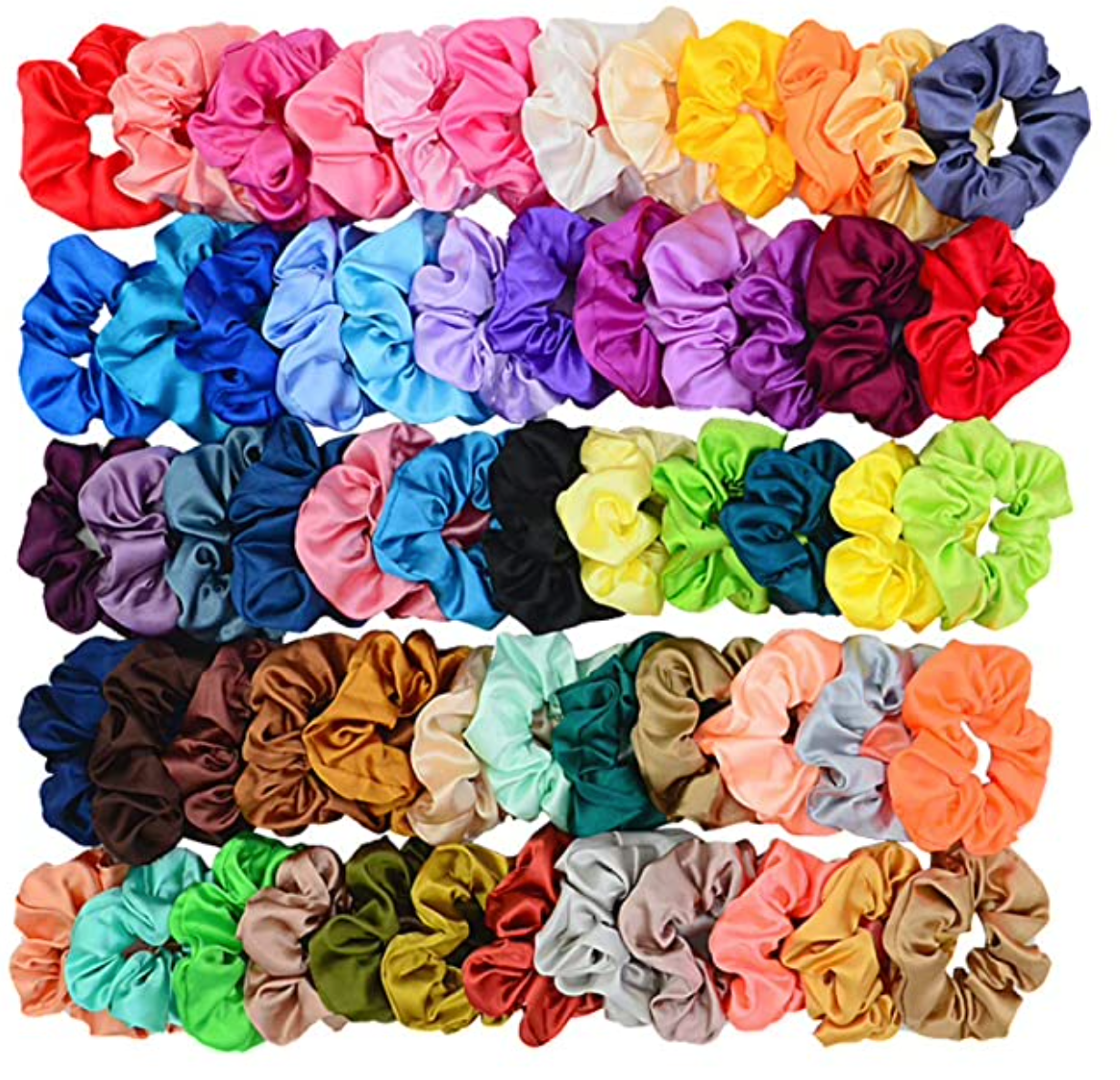 60 Colors Silk Large Satin Hair Scrunchies (SILK IS BETTER THAN COTTON FOR YOUR HAIR)